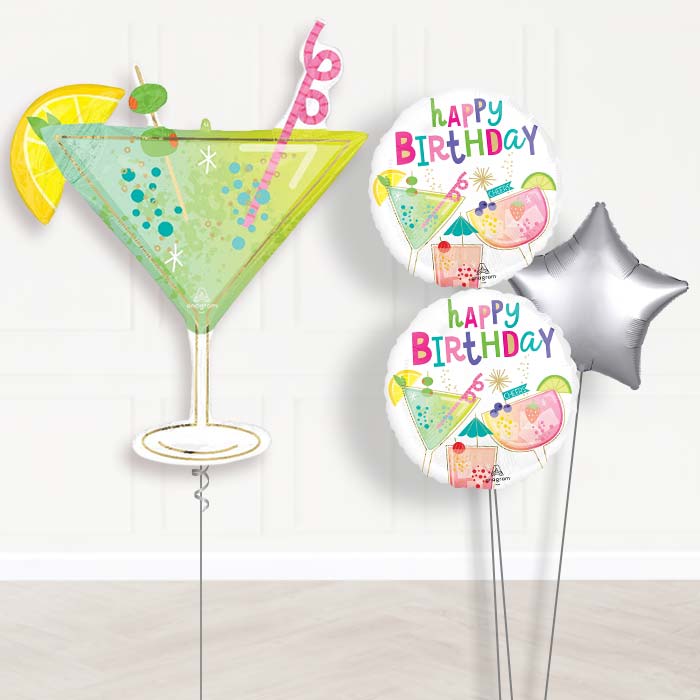 Cocktail Surprise Balloon Bouquet Delivery-Giant Balloon + 2 Themed Balloons + 1 Plain Balloon 