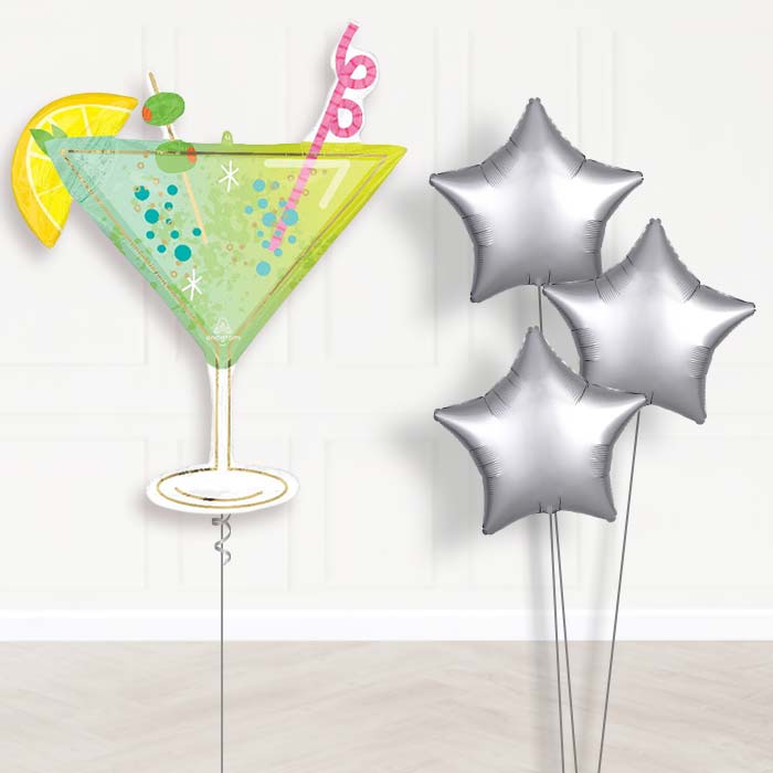 Cocktail Surprise Balloon Bouquet Delivery - 1 x Giant Balloon with Plain Bouquet | Party Save Smile