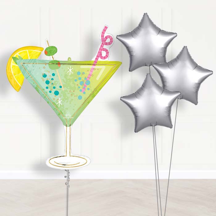 Cocktail Surprise Balloon Bouquet Delivery - 1 x Giant Balloon with Plain Bouquet | Party Save Smile