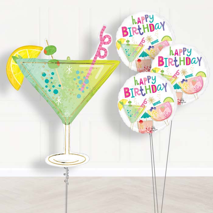 Cocktail Surprise Balloon Bouquet Delivery - 1 x Giant Balloon with Themed Bouquet | Party Save Smile