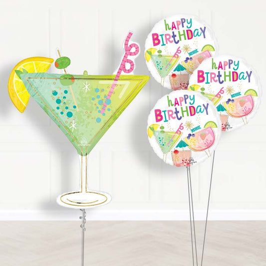 Cocktail Surprise Balloon Bouquet Delivery - 1 x Giant Balloon with Themed Bouquet | Party Save Smile