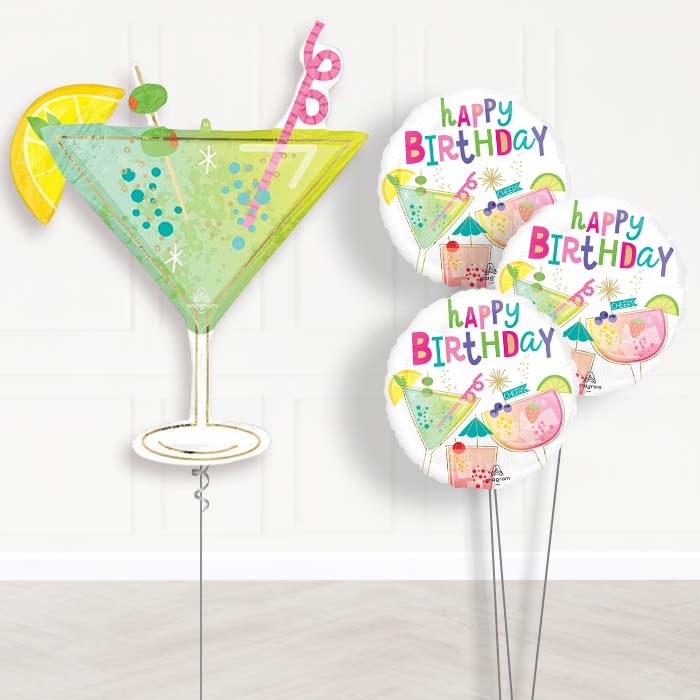 Cocktail Surprise Balloon Bouquet Delivery - 1 x Giant Balloon with Themed Bouquet | Party Save Smile