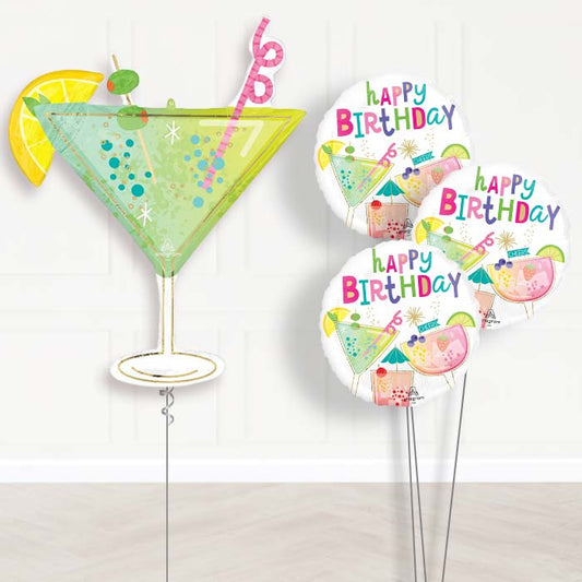 Cocktail Surprise Balloon Bouquet Delivery - 1 x Giant Balloon with Themed Bouquet | Party Save Smile