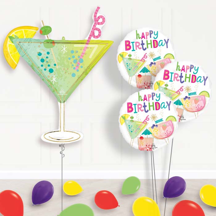 Cocktail Surprise Balloon Bouquet Delivery - 1 x Giant Balloon with Themed Bouquet and Latex | Party Save Smile