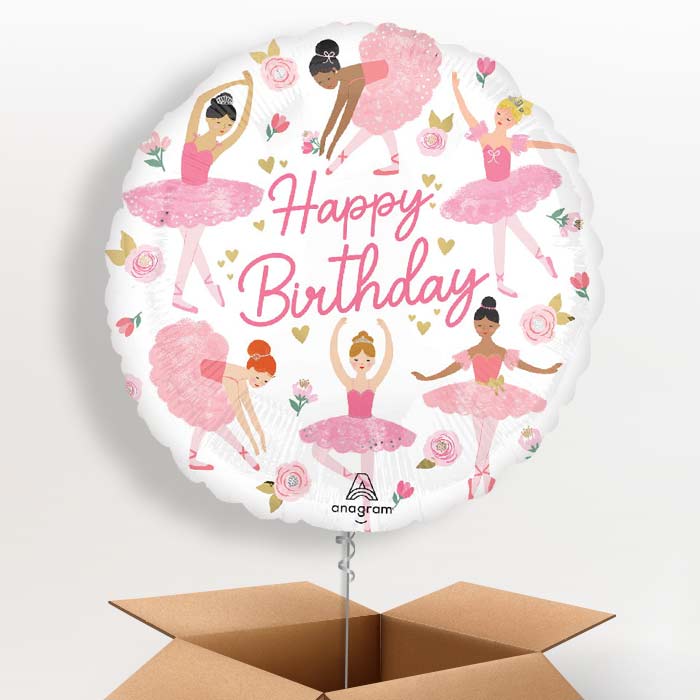 Ballerina Girl Happy Birthday Helium Balloon in a Box - 1 Balloon | Party Save Smile
