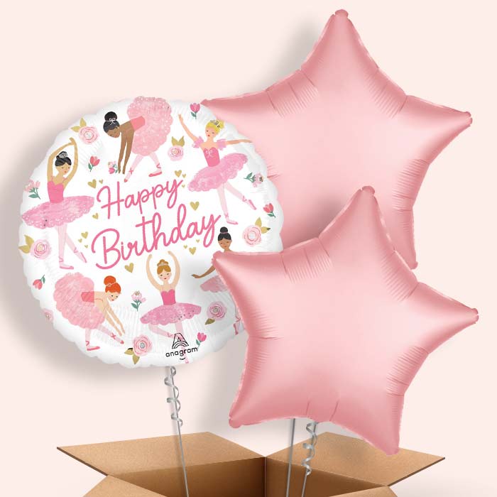 Ballerina Girl Happy Birthday Helium Balloon in a Box - 3 Balloons | Party Save Smile