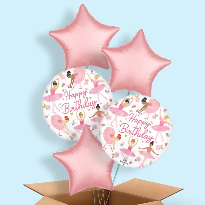 Ballerina Girl Happy Birthday Helium Balloon in a Box - 5 Balloons | Party Save Smile