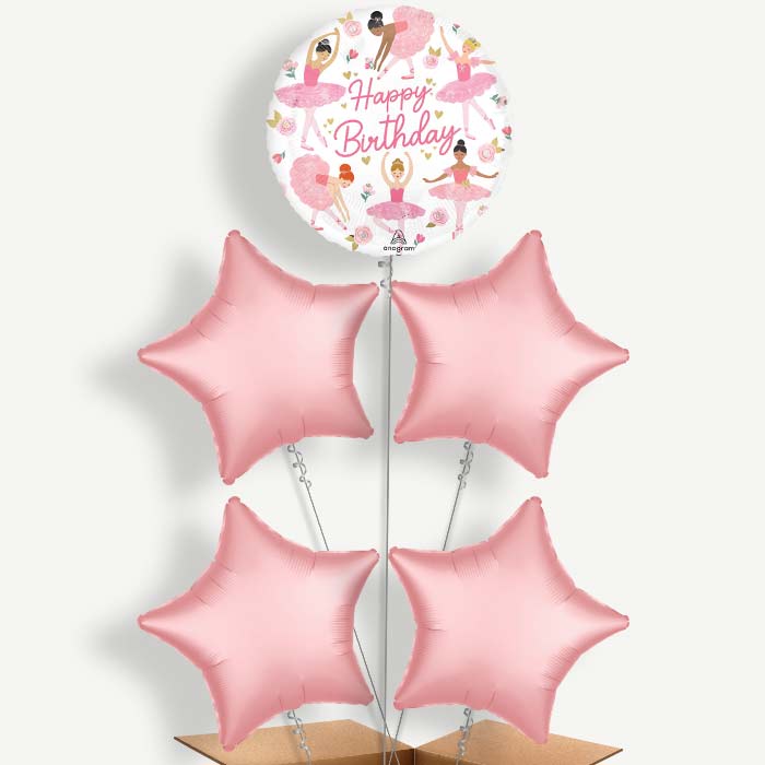 Ballerina Girl Happy Birthday Helium Cluster Balloons | Party Save Smile