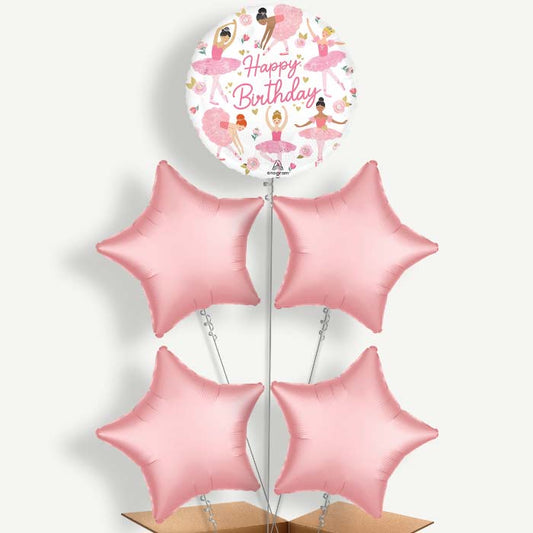 Ballerina Girl Happy Birthday Helium Cluster Balloons | Party Save Smile