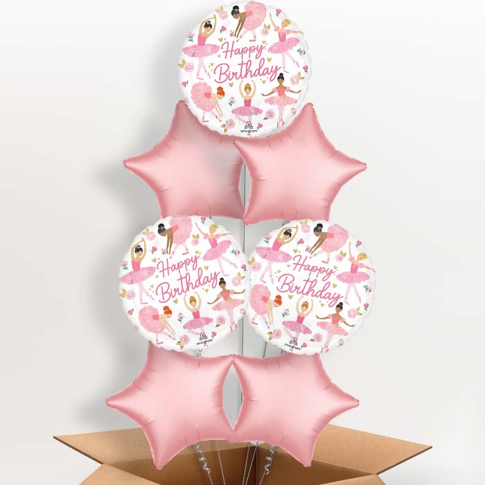 Ballerina Girl Happy Birthday Helium Balloon in a Box - 7 Balloons | Party Save Smile