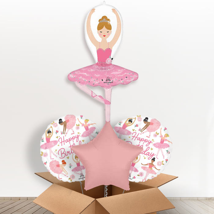 Ballet Girl Helium Balloon in a Box-1 x Giant Balloon and 2 Themed Balloons and 1 Plain Balloon 