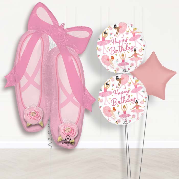 Ballerina Slippers Balloon Bouquet Delivery-Giant Balloon + 2 Themed Balloons + 1 Plain Balloon 