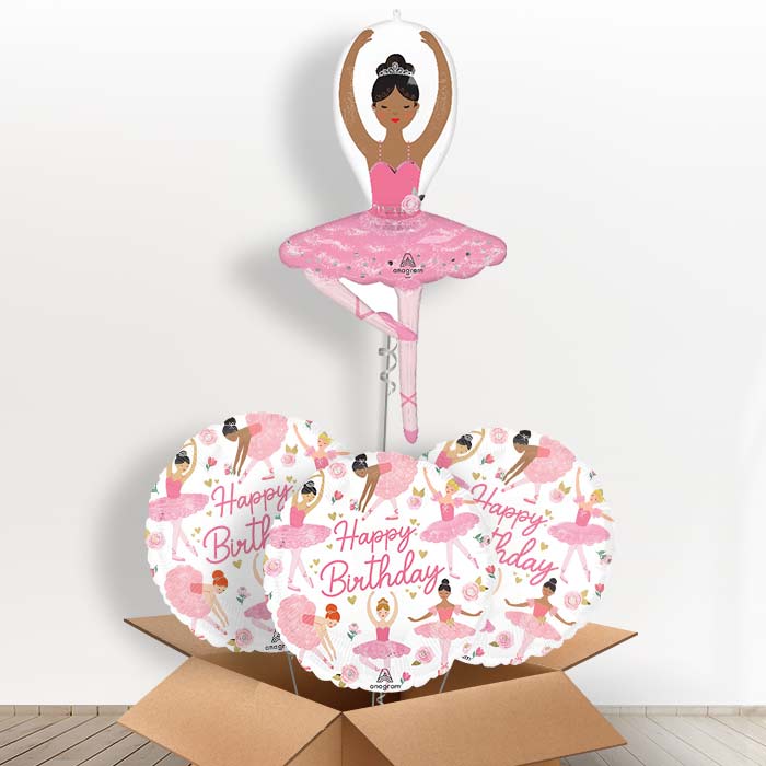 Ballerina Girl Helium Balloon in a Box - with 3 Themed Balloons | Party Save Smile