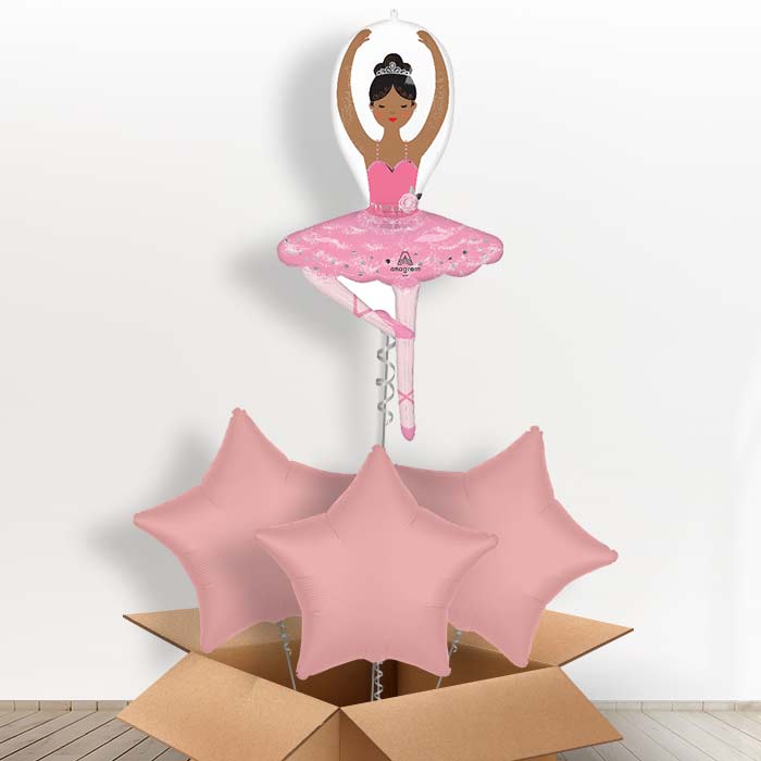 Ballerina Girl Helium Balloon in a Box - with 3 Plain Balloons | Party Save Smile