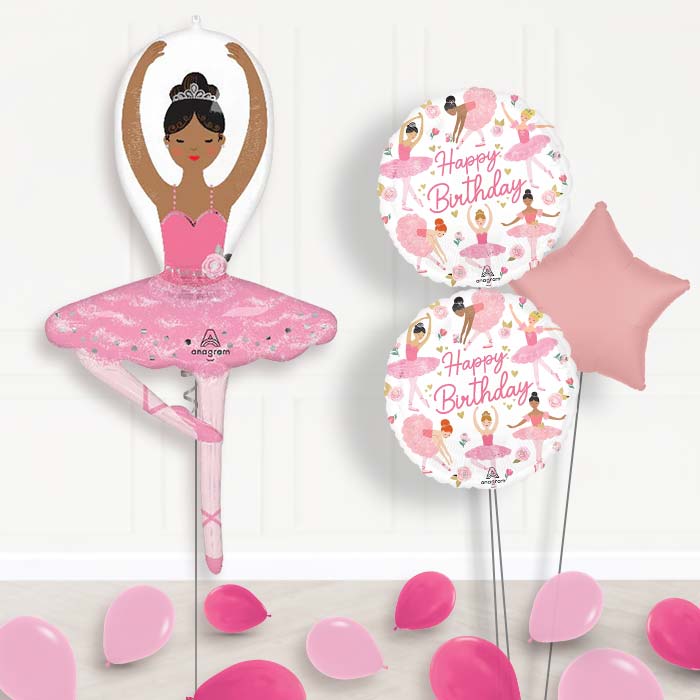 Ballerina Girl Balloon Bouquet Delivery-Giant Balloon + 2 Themed Balloons + 1 Plain Balloon + Mini Balloons 