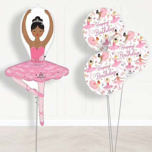 Ballerina Girl Balloon Bouquet Delivery - 1 x Giant Balloon with Themed Bouquet | Party Save Smile