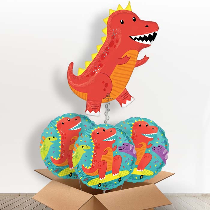 Cool T-Rex Helium Balloon in a Box - with 3 Themed Balloons | Party Save Smile
