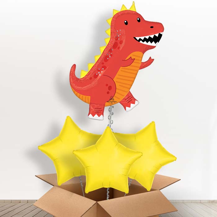Cool T-Rex Helium Balloon in a Box - with 3 Plain Balloons | Party Save Smile