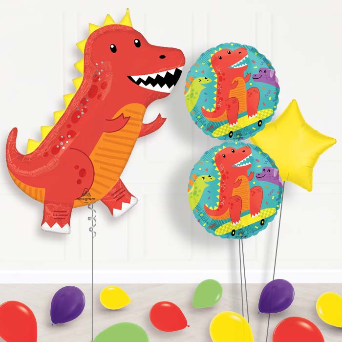 Cool T-Rex Balloon Bouquet Delivery-Giant Balloon + 2 Themed Balloons + 1 Plain Balloon + Mini Balloons 