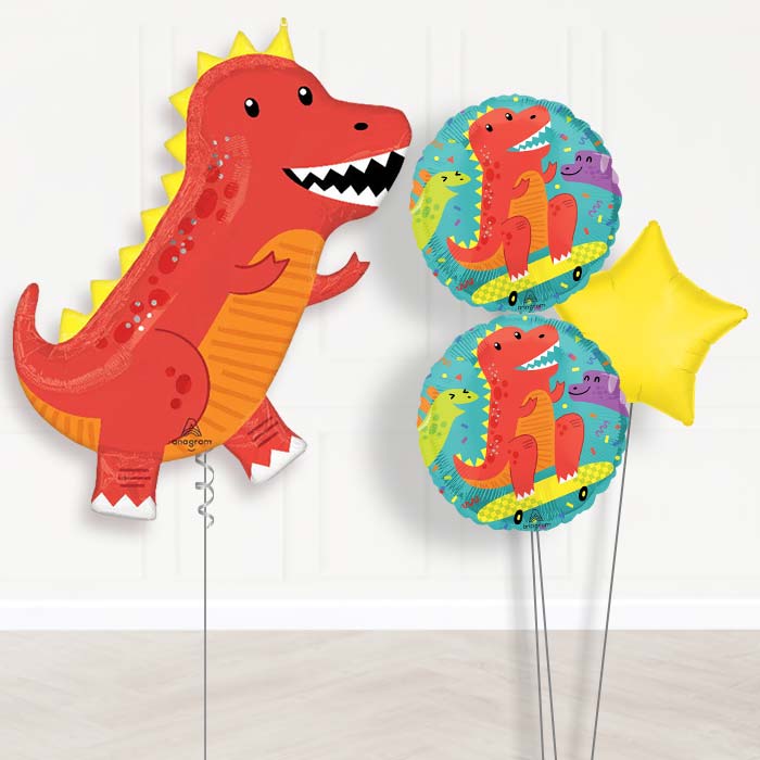 Cool T-Rex Balloon Bouquet Delivery-Giant Balloon + 2 Themed Balloons + 1 Plain Balloon 
