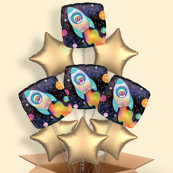 Outer Space Rocket Helium Balloon in a Box - 9 Balloons | Party Save Smile