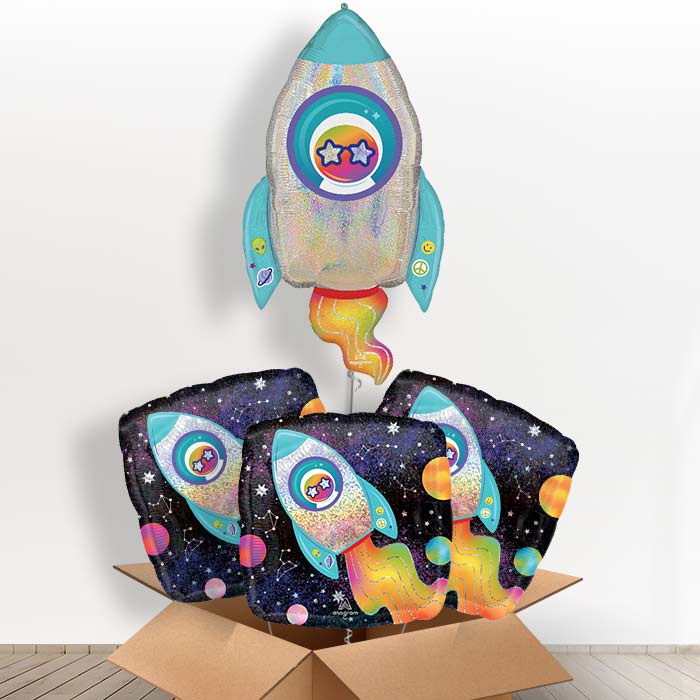 Outer Space Rocket Helium Balloon in a Box - with 3 Themed Balloons | Party Save Smile