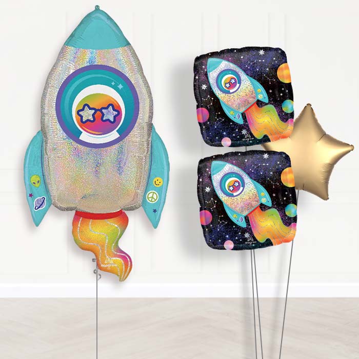 Outer Space Rocket Balloon Bouquet Delivery-Giant Balloon + 2 Themed Balloons + 1 Plain Balloon 