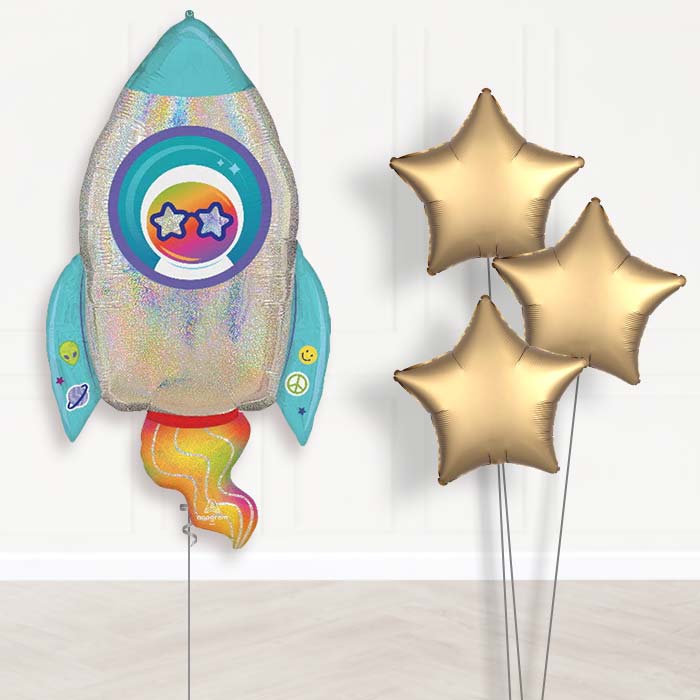 Outer Space Rocket Balloon Bouquet Delivery - 1 x Giant Balloon with Plain Bouquet | Party Save Smile