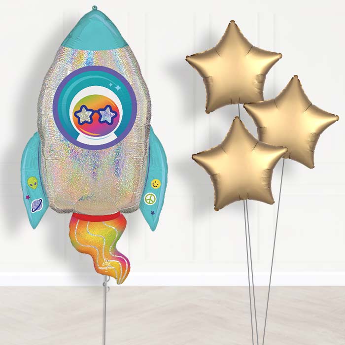 Outer Space Rocket Balloon Bouquet Delivery - 1 x Giant Balloon with Plain Bouquet | Party Save Smile