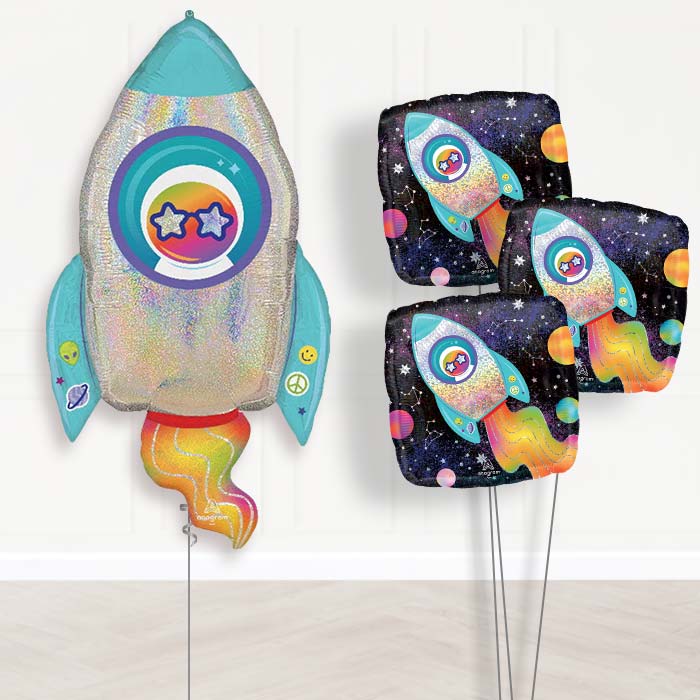 Outer Space Rocket Balloon Bouquet Delivery - 1 x Giant Balloon with Themed Bouquet | Party Save Smile
