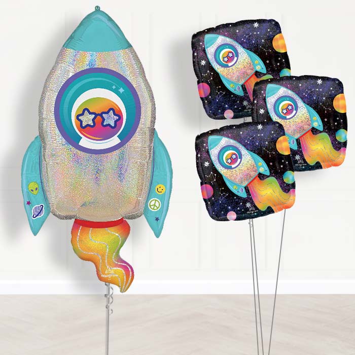 Outer Space Rocket Balloon Bouquet Delivery - 1 x Giant Balloon with Themed Bouquet | Party Save Smile