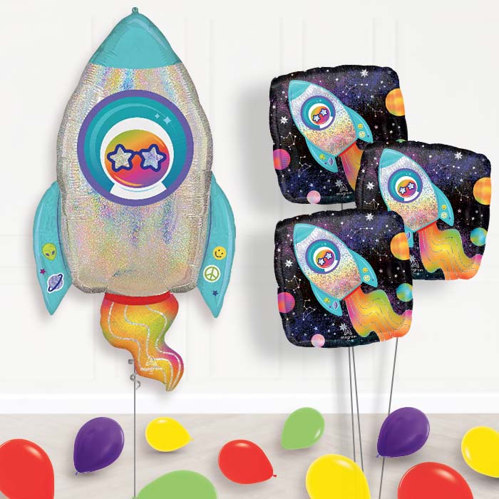 Outer Space Rocket Balloon Bouquet Delivery - 1 x Giant Balloon with Themed Bouquet and Latex | Party Save Smile