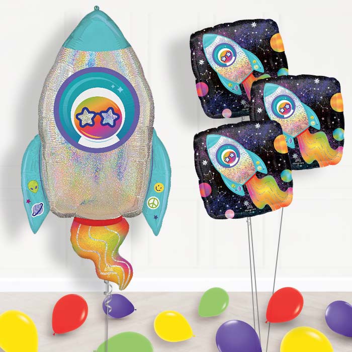 Outer Space Rocket Balloon Bouquet Delivery - 1 x Giant Balloon with Themed Bouquet and Latex | Party Save Smile