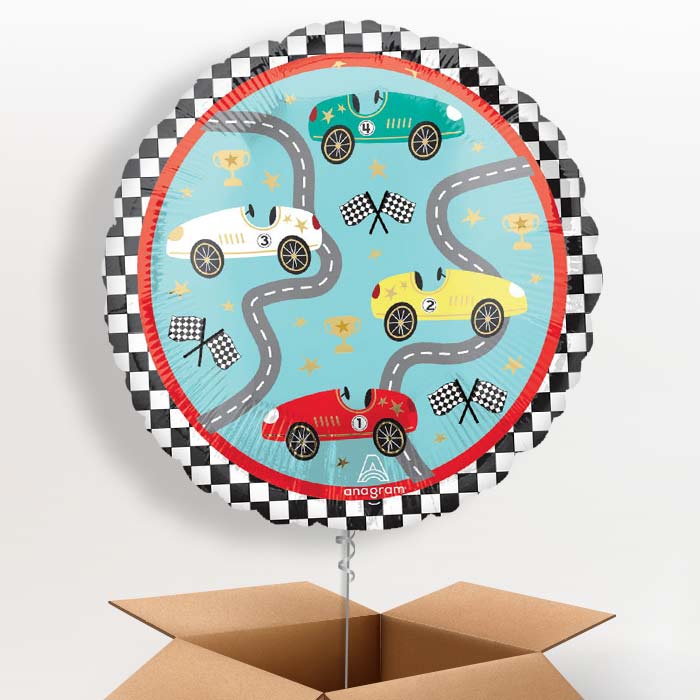 Race Cars Helium Balloon in a Box - Party Save Smile