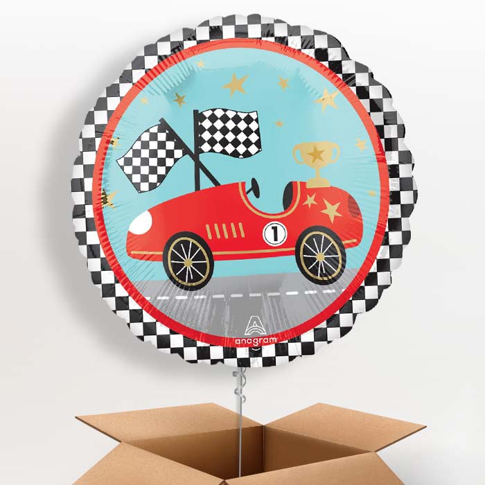 Race Cars Helium Balloon in a Box - 1 Balloon | Party Save Smile