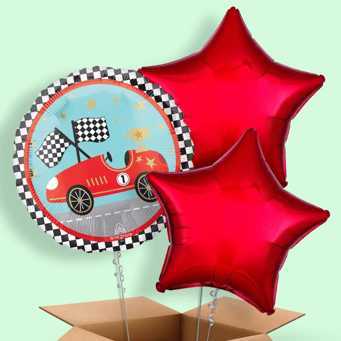 Race Cars Helium Balloon in a Box - 3 Balloons | Party Save Smile