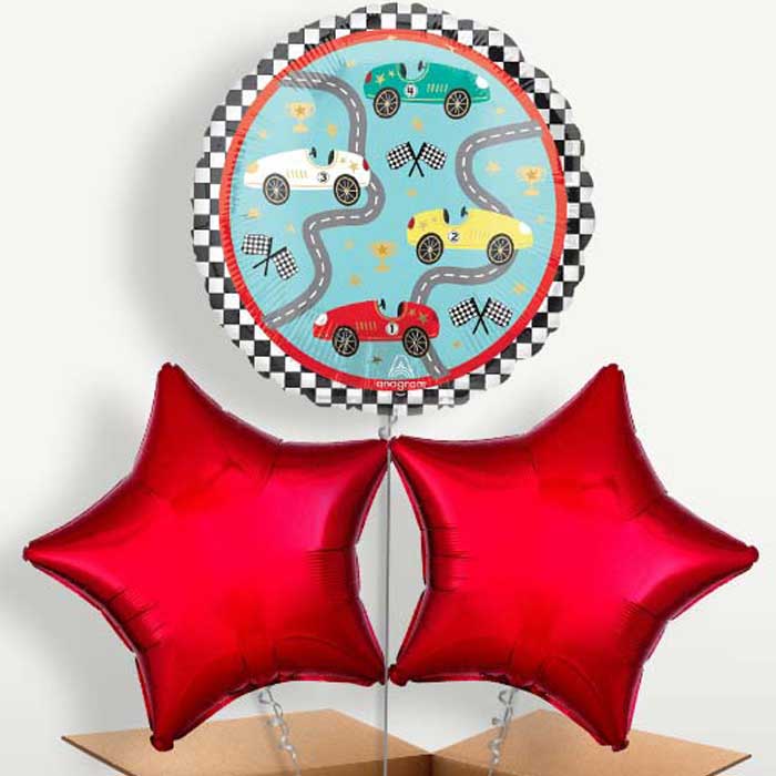 Race Cars Bunch of Balloons Inflated with Helium (Trio) - Party Save Smile