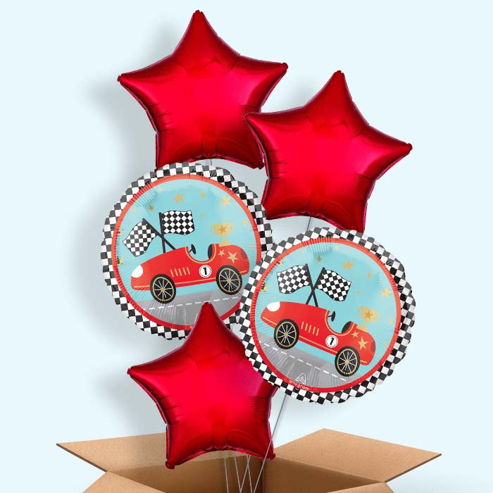 Race Cars Helium Balloon in a Box - 5 Balloons | Party Save Smile