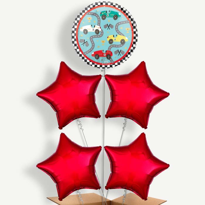 Race Cars Balloon Cluster Inflated with Helium - Party Save Smile