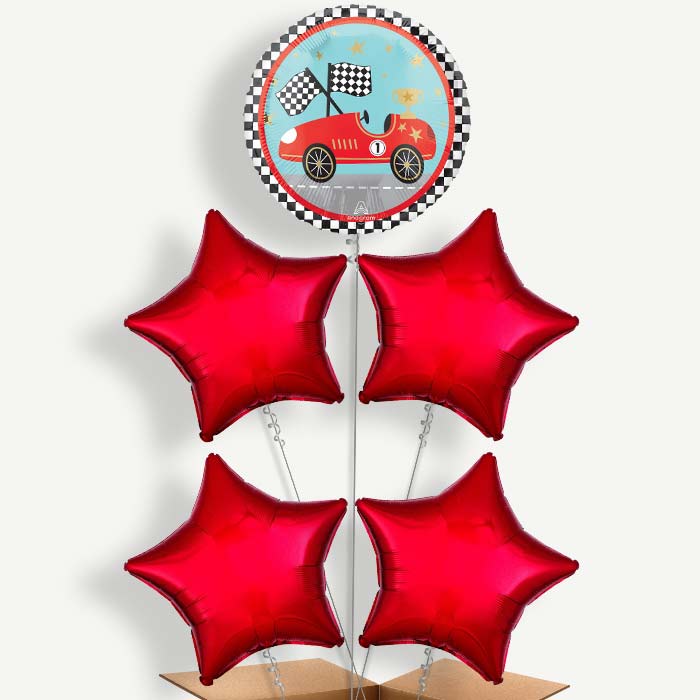Race Cars Balloon Cluster Inflated with Helium | Party Save Smile
