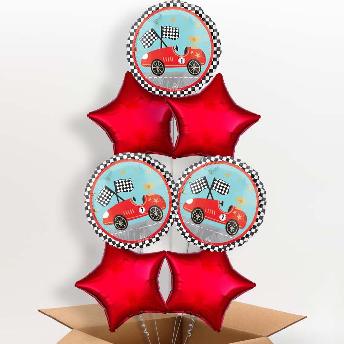 Race Cars Helium Balloon in a Box - 7 Balloons | Party Save Smile