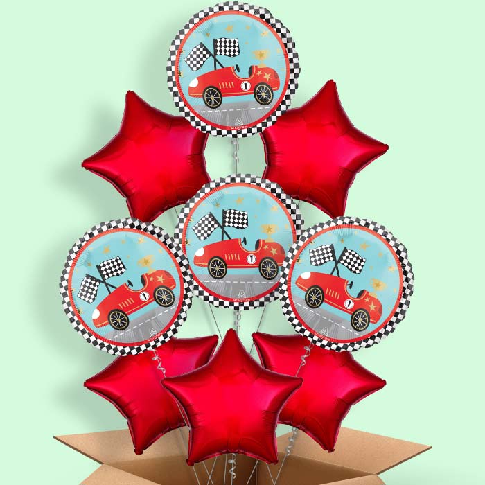 Race Cars Helium Balloon in a Box - 9 Balloons | Party Save Smile
