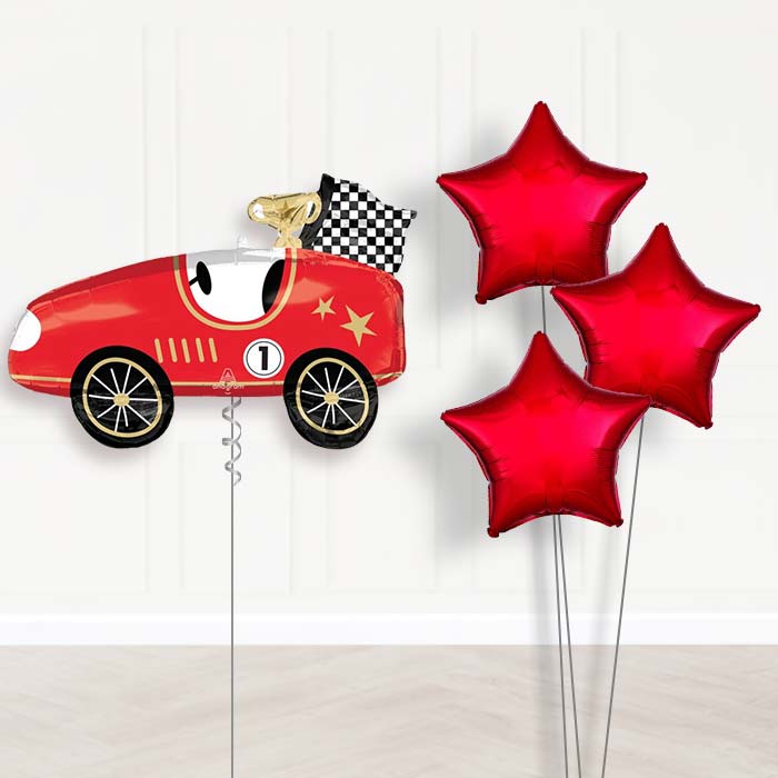 Classic Race Car Balloon Bouquet Delivery - 1 x Giant Balloon with Plain Bouquet | Party Save Smile