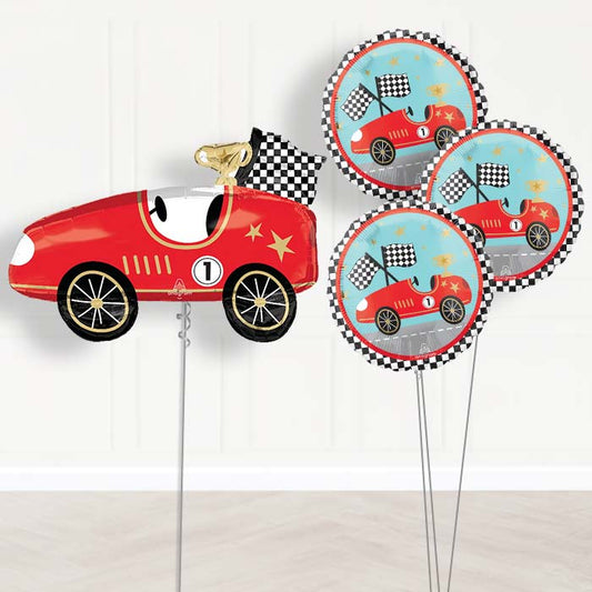 Classic Race Car Balloon Bouquet Delivery - 1 x Giant Balloon with Themed Bouquet | Party Save Smile