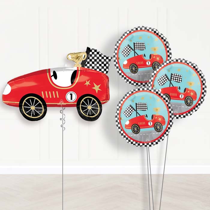 Classic Race Car Balloon Bouquet Delivery - 1 x Giant Balloon with Themed Bouquet | Party Save Smile
