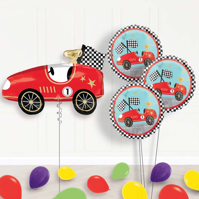 Classic Race Car Balloon Bouquet Delivery - 1 x Giant Balloon with Themed Bouquet and Latex| Party Save Smile