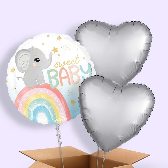 Sweet Baby Elephant Helium Balloon in a Box - 3 Balloons | Party Save Smile