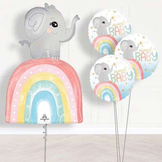 Baby Elephant with Rainbow Balloon Bouquet Delivery - 1 x Giant Balloon with Themed Bouquet | Party Save Smile