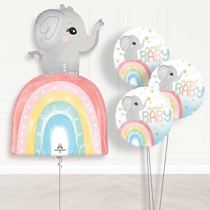 Baby Elephant with Rainbow Balloon Bouquet Delivery - 1 x Giant Balloon with Themed Bouquet | Party Save Smile
