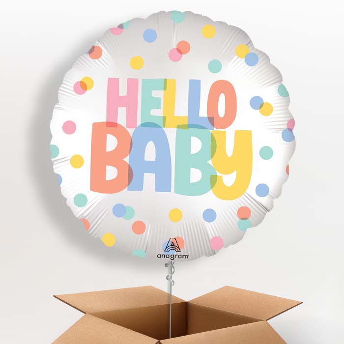 Polka Dot Hello Baby Helium Balloon in a Box - 1 Balloon | Party Save Smile